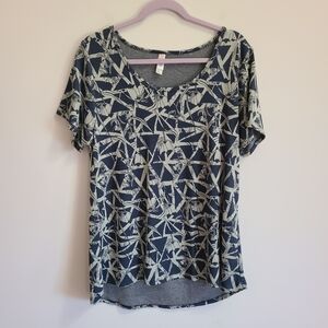 Lularoe Womens Navy & Gray Patterned Short Sleeve Top XL